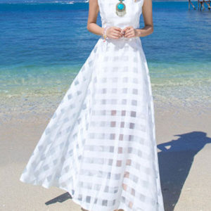 Plaid Organza Sleeveless Beach Dress