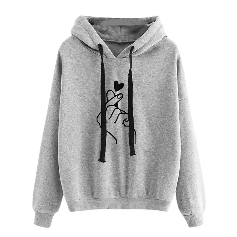 Casual Long Sleeves Printed Cotton Hooded Sweatshirt