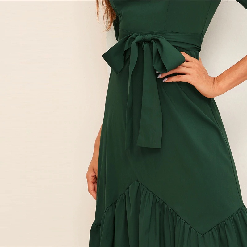 Ruffle Hem Puff Sleeve Belted Fit And Flare Dress - Image 12
