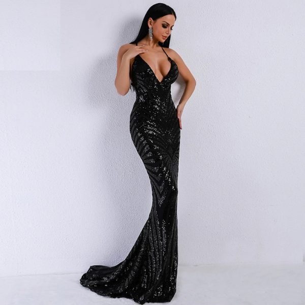 Sexy v neck Elegant Striped Backless Party Dress - TD Mercado