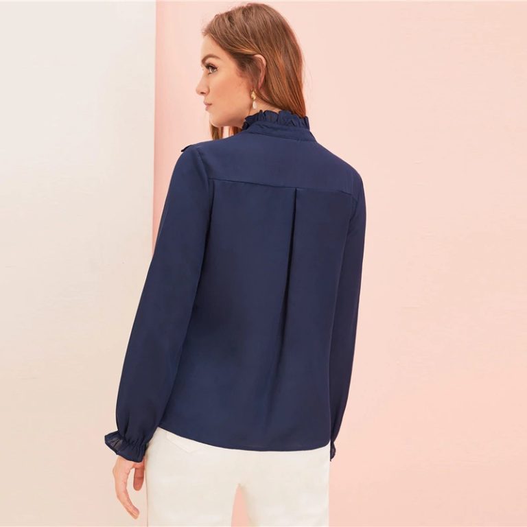 Stand Collar Ruffle Office Ladies Flounce Sleeve Elegant Shirt - TD Mercado