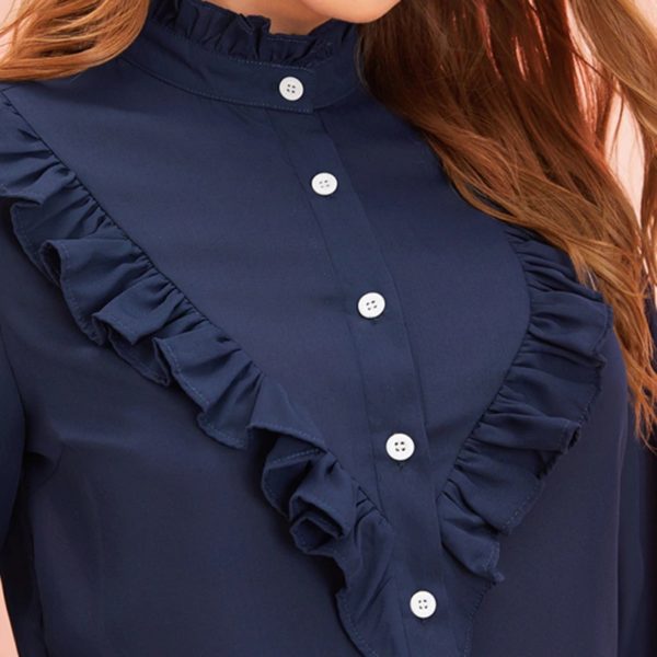 Stand Collar Ruffle Office Ladies Flounce Sleeve Elegant Shirt - TD Mercado
