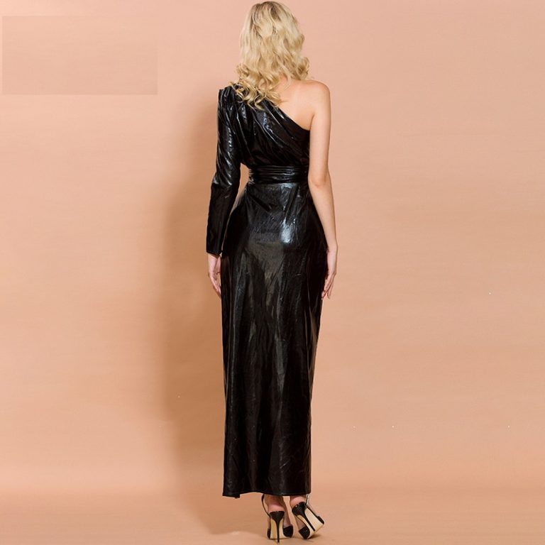Elegant High Split Latex Maxi Dress - TD Mercado