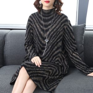 Elegant Turtleneck Knitting Party Dress