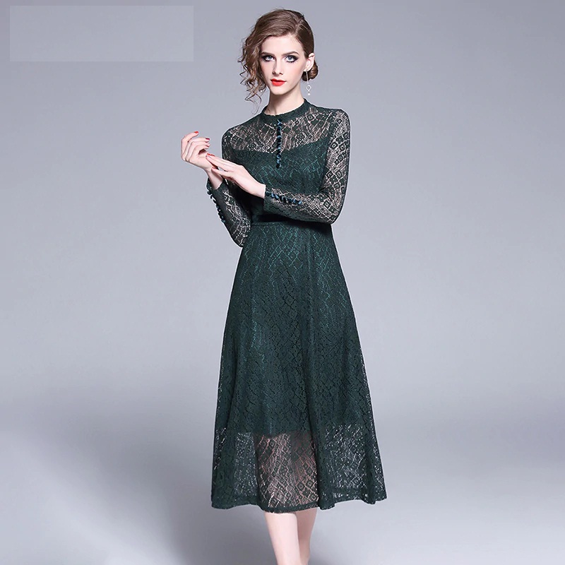 Elegant office lady long Sleeve Lace Dress - TD Mercado