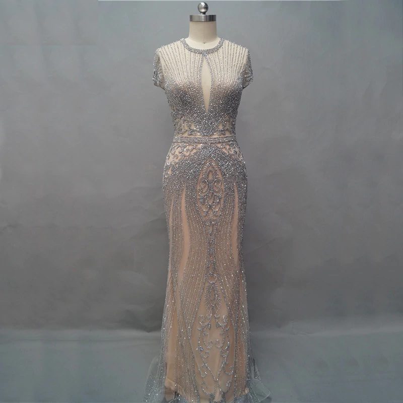 Illusion See Through Diamond Beading Mermaid Evening Gowns - TD Mercado