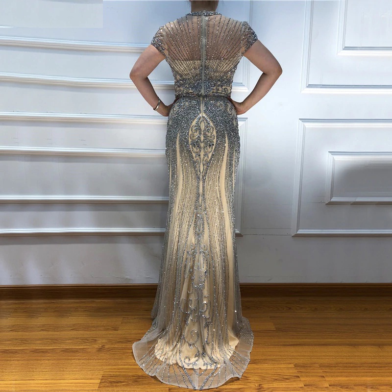 Illusion See Through Diamond Beading Mermaid Evening Gowns - TD Mercado