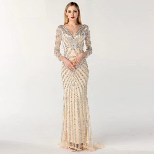 Luxury Slim Mermaid Long Sleeves Beading Formal Evening Gown
