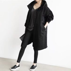 Trench Coat Hooded Oversized Long Sleeve Coat