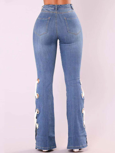 Casual Lace Up Raised Waist Denim Jeans - TD Mercado