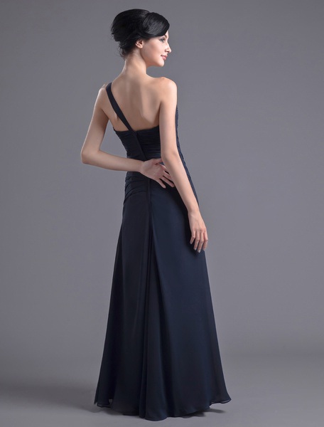 One-Shoulder Ruched Chiffon Bridesmaid Dress - TD Mercado
