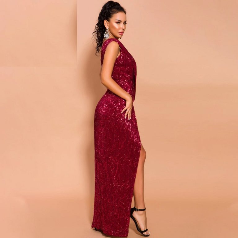 Sexy Deep V Neck Backless High Split Maxi Dress - TD Mercado