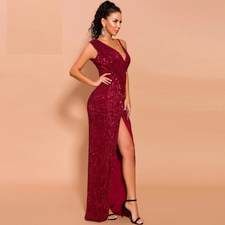 Sexy Deep V Neck Backless High Split Maxi Dress - TD Mercado