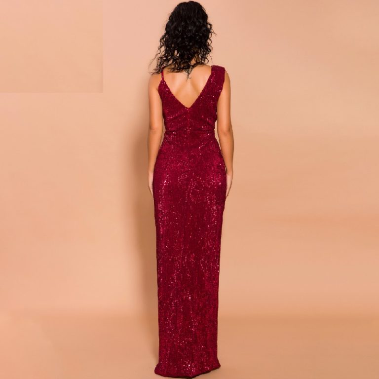 Sexy Deep V Neck Backless High Split Maxi Dress - TD Mercado
