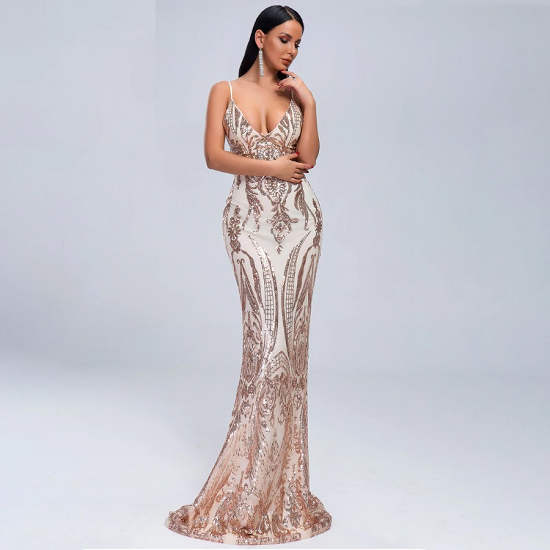 Sexy V Neck Retro Sequin Maxi Floor Length Maxi Dress Td Mercado