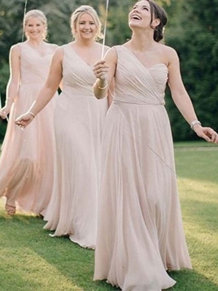Bridesmaid Dresses One Shoulder A Line Floor Length Zipper Chiffon