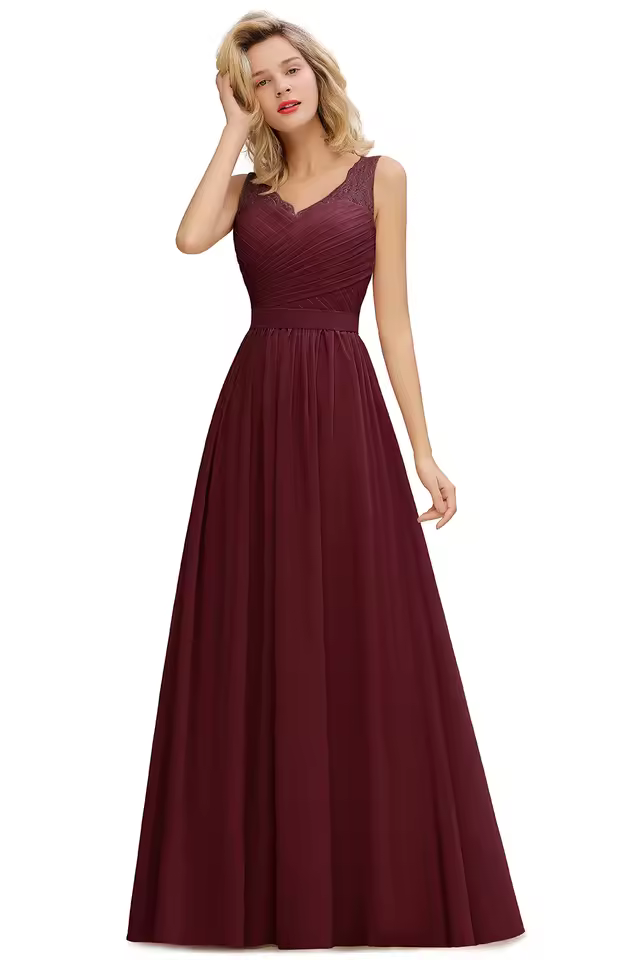 Elegant Sleeveless Lace Up Chiffon Wedding Party Floor Length Bridesmaid Dress