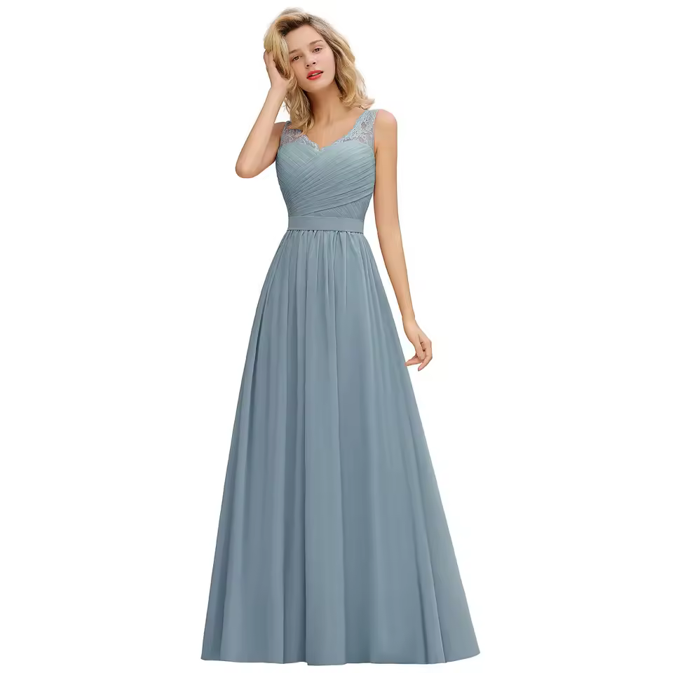 Elegant Sleeveless Lace Up Chiffon Wedding Party Floor Length Bridesmaid Dress - Image 4