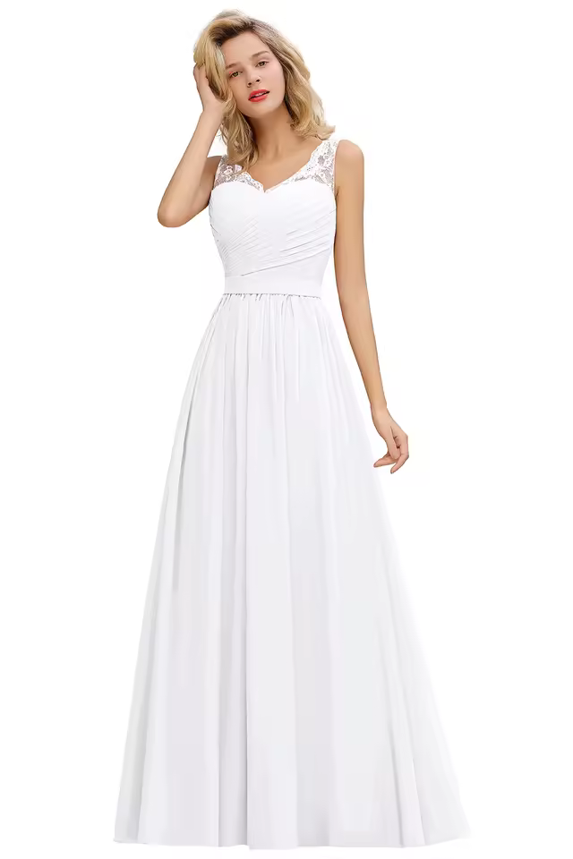Elegant Sleeveless Lace Up Chiffon Wedding Party Floor Length Bridesmaid Dress - Image 3