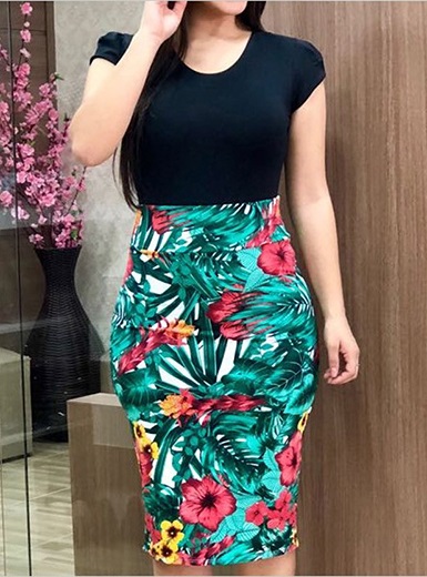 Short Sleeve Floral Printed Pencil Skirt Dress - TD Mercado