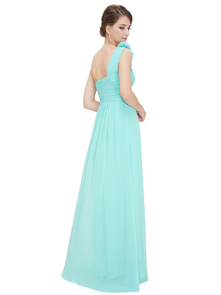 Long Chiffon One Shoulder Flower A Line Draping Wedding Party Bridesmaid Dress - Image 25