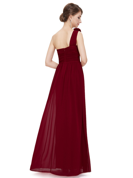 Long Chiffon One Shoulder Flower A Line Draping Wedding Party Bridesmaid Dress - Image 27