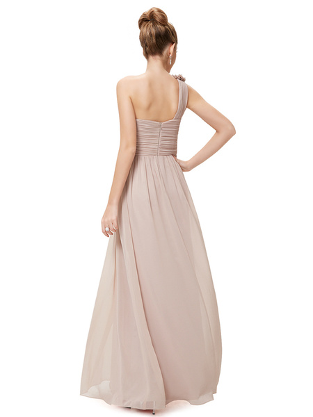 Long Chiffon One Shoulder Flower A Line Draping Wedding Party Bridesmaid Dress - Image 4