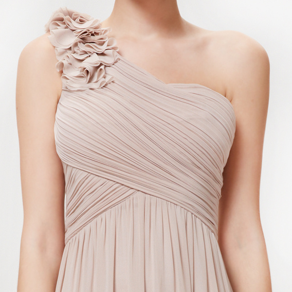 Long Chiffon One Shoulder Flower A Line Draping Wedding Party Bridesmaid Dress - Image 5