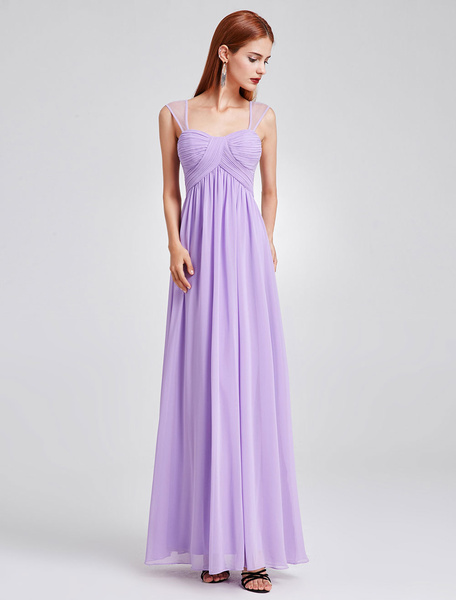 Long Chiffon Pleated Backless Straps Floor Length Prom Bridesmaid Dresses