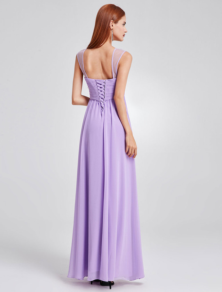 Long Chiffon Pleated Backless Straps Floor Length Prom Bridesmaid Dresses - Image 2