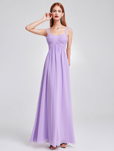 Long Chiffon Pleated Backless Straps Floor Length Prom Bridesmaid Dresses - Image 3