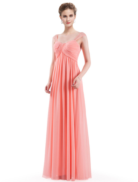 Long Chiffon Pleated Backless Straps Floor Length Prom Bridesmaid Dresses - Image 6