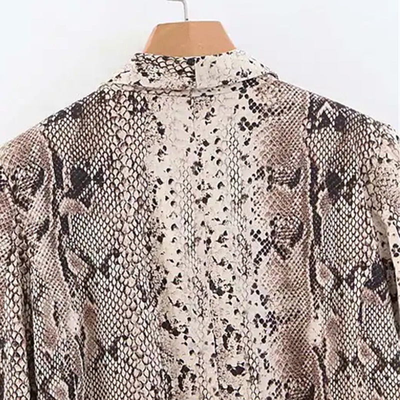 Shawl Collar Snake Skin Print Double Pocket Casual Blazer - Image 3