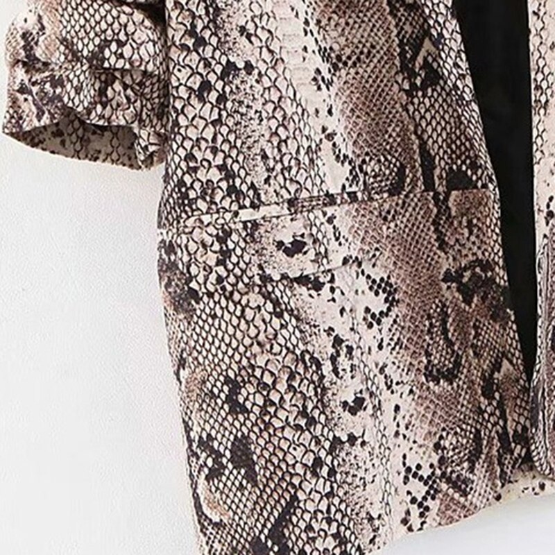 Shawl Collar Snake Skin Print Double Pocket Casual Blazer - Image 5