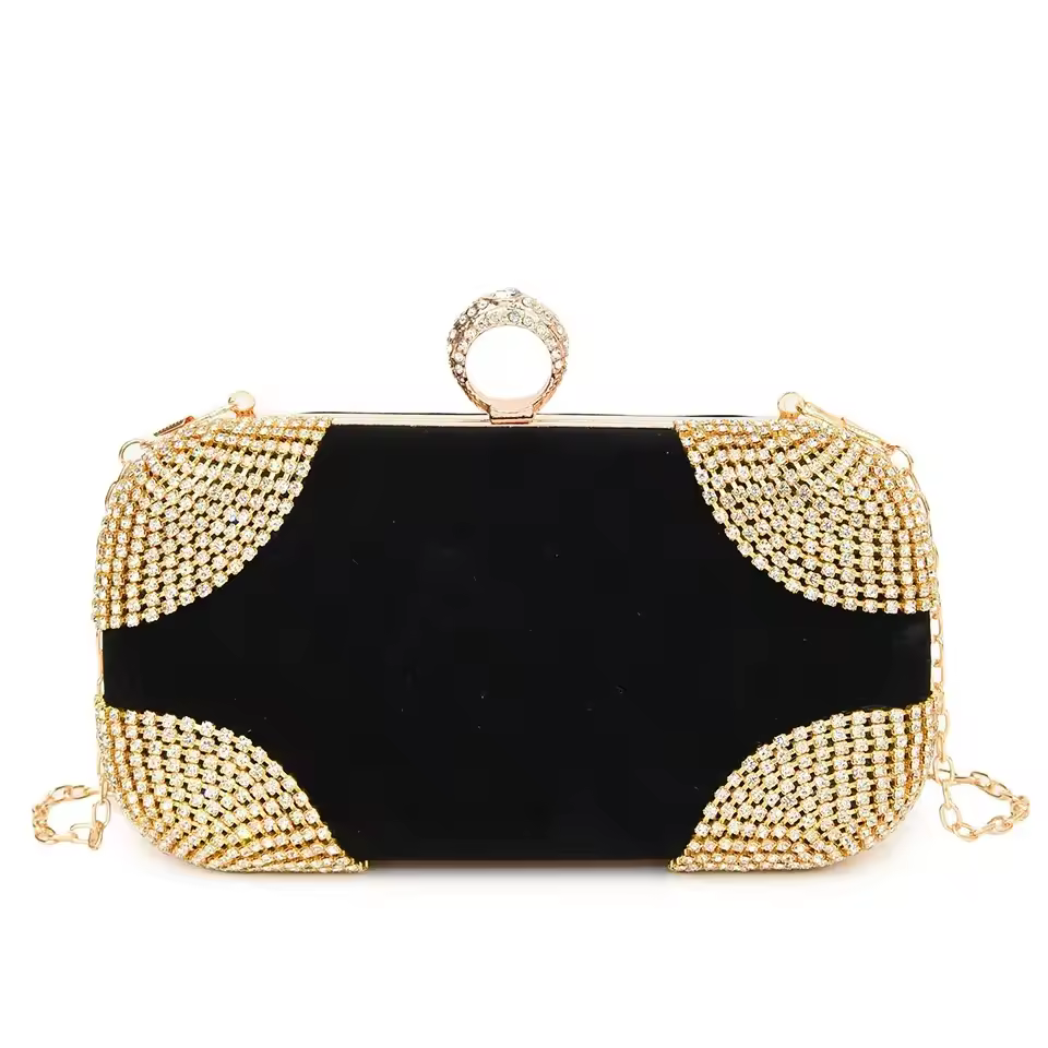Trendy Diamonds Beading Finger Ring Diamonds Clutch Bag - Image 3
