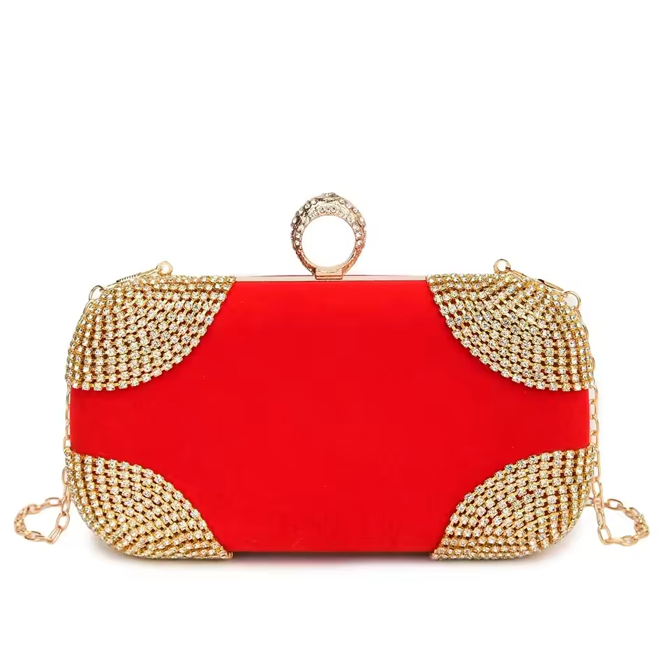 Trendy Diamonds Beading Finger Ring Diamonds Clutch Bag - Image 4