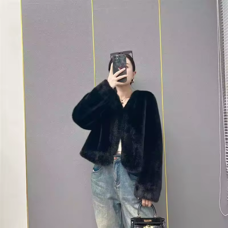 Trendy Open Front Faux Fur Solid Glamorous Warm Coat - Image 5