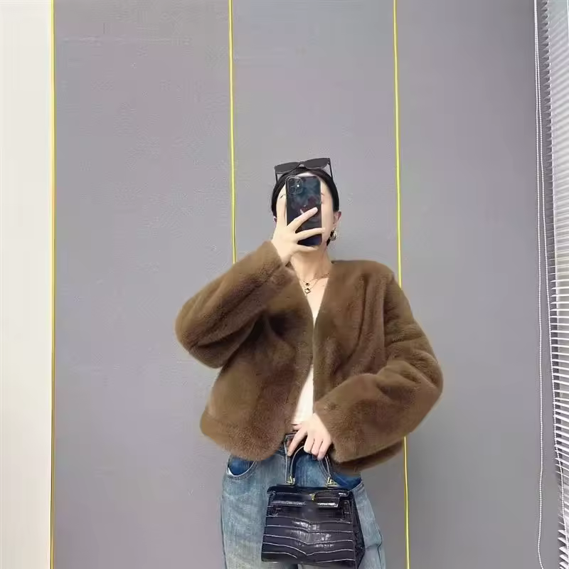 Trendy Open Front Faux Fur Solid Glamorous Warm Coat - Image 2