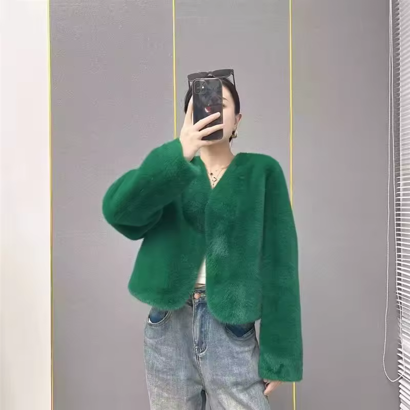 Trendy Open Front Faux Fur Solid Glamorous Warm Coat - Image 4