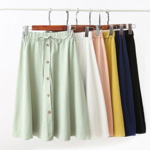 Casual Lace Up A Line Skirt With Button