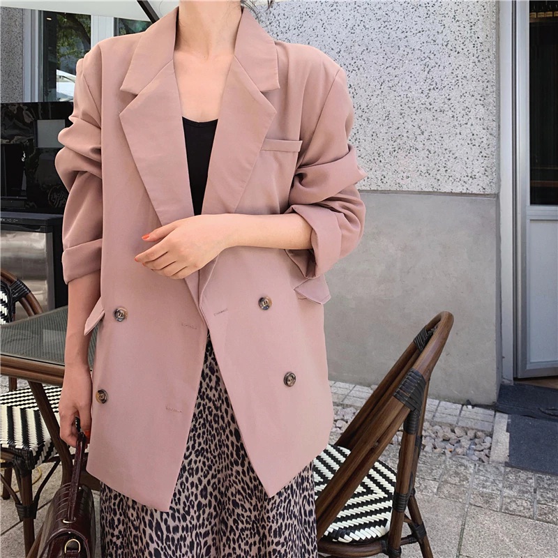 Double-breasted Notched Collar Office Lady Style Blazers - Image 13