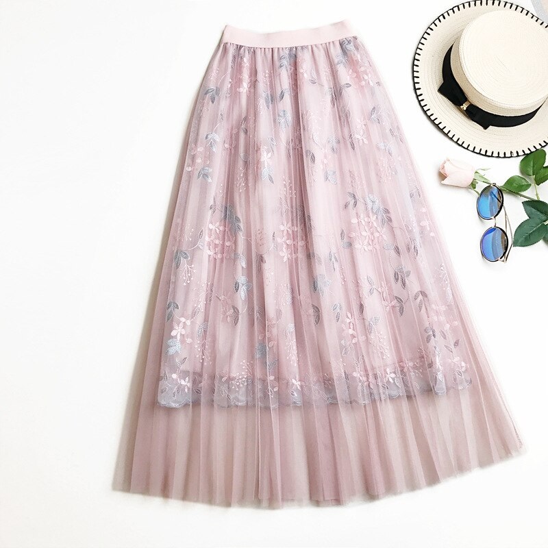 Elegant Embroidery Pleated Long Skirt - TD Mercado