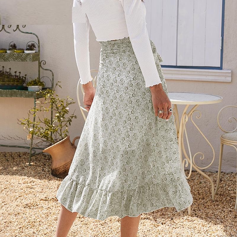 Elegant Ruffled Floral Midi Skirt - TD Mercado