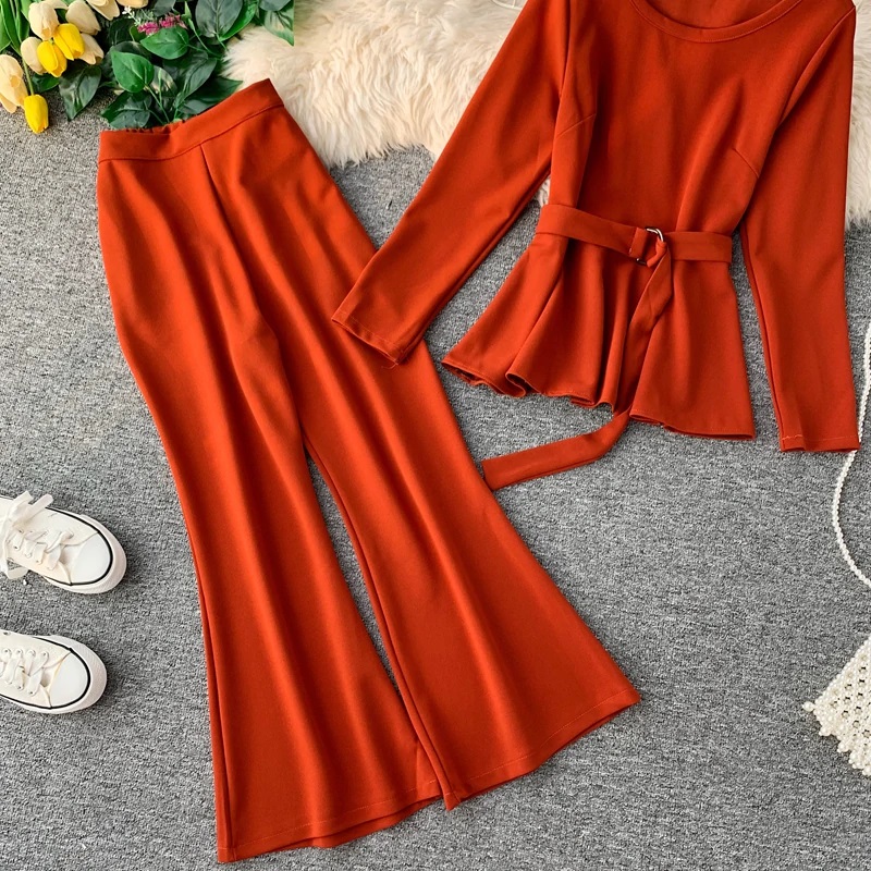 Fashion Sashes Outfit Flare Leg Pants - Image 3