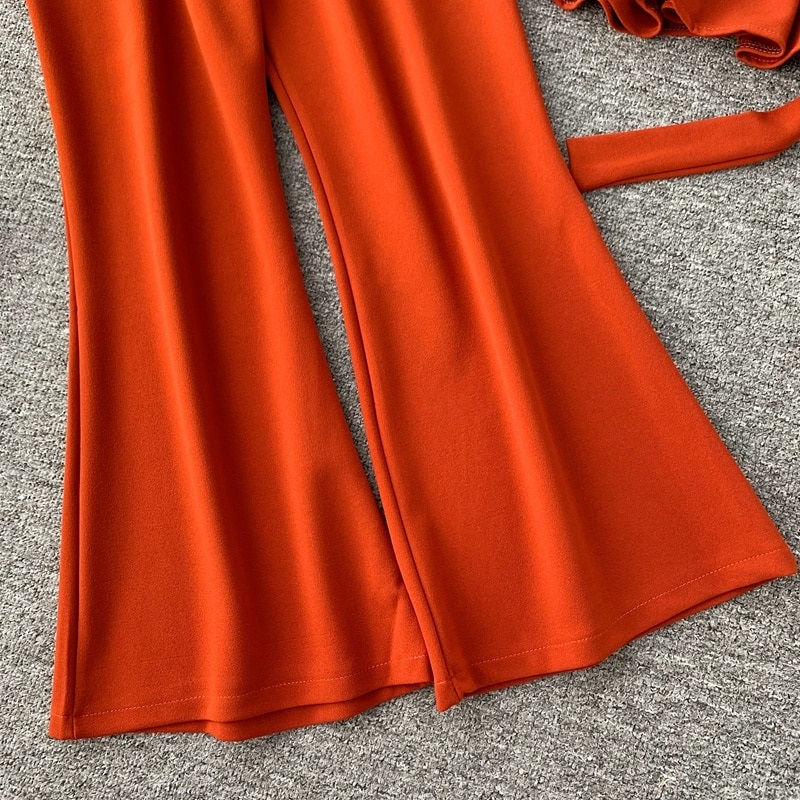 Fashion Sashes Outfit Flare Leg Pants - Image 5