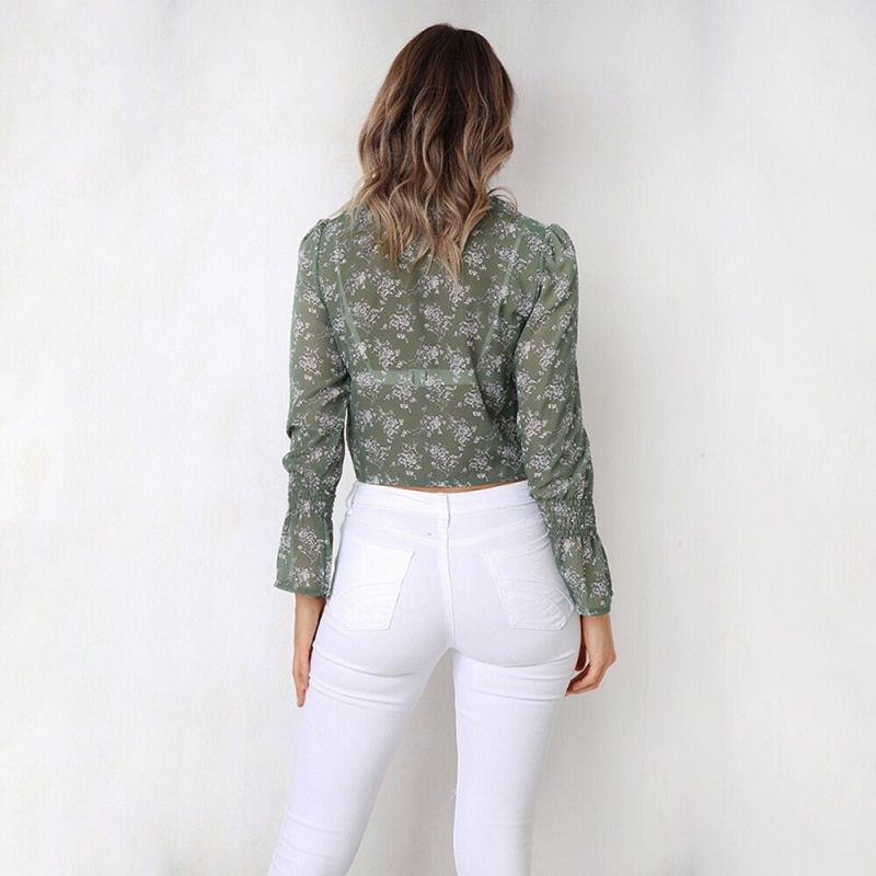 Floral Print Turtleneck Transparent Chiffon Blouse - Image 9