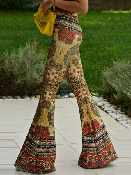 Pants Polyester Raised Waist Floral Print Trousers - Image 2