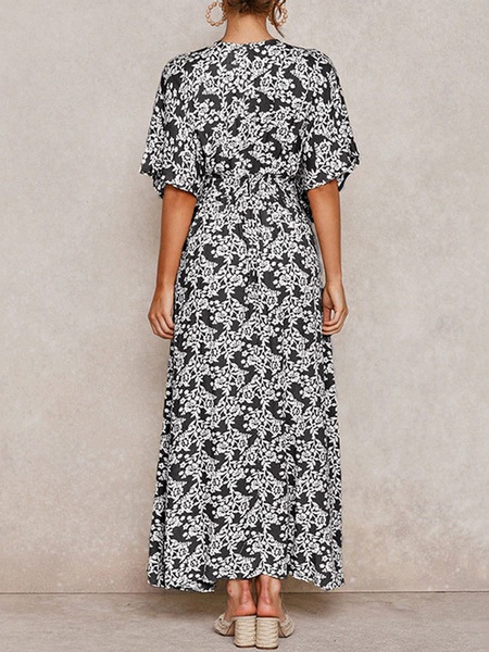 Boho Maxi Dress V Neck Short Sleeves Split Beach Dress - Image 4