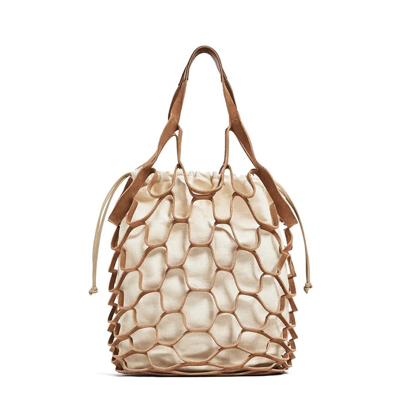 Bright Paper Ropes Hollow Woven Netted Beach Bag