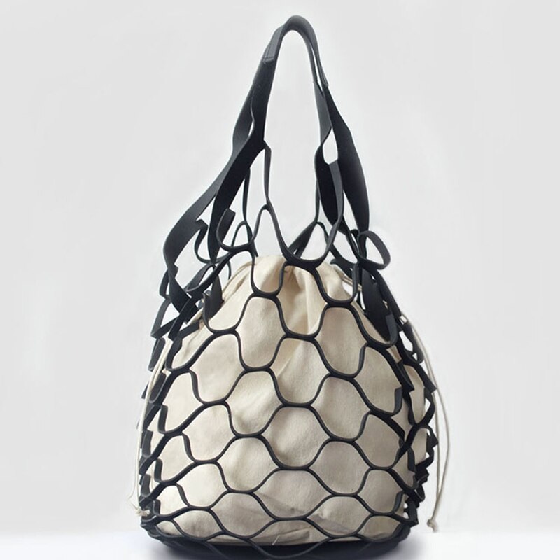 Bright Paper Ropes Hollow Woven Netted Beach Bag - Image 3